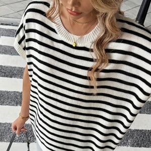 Oversized white with black stripes, sleeveless knit sweater, extra large, $38.